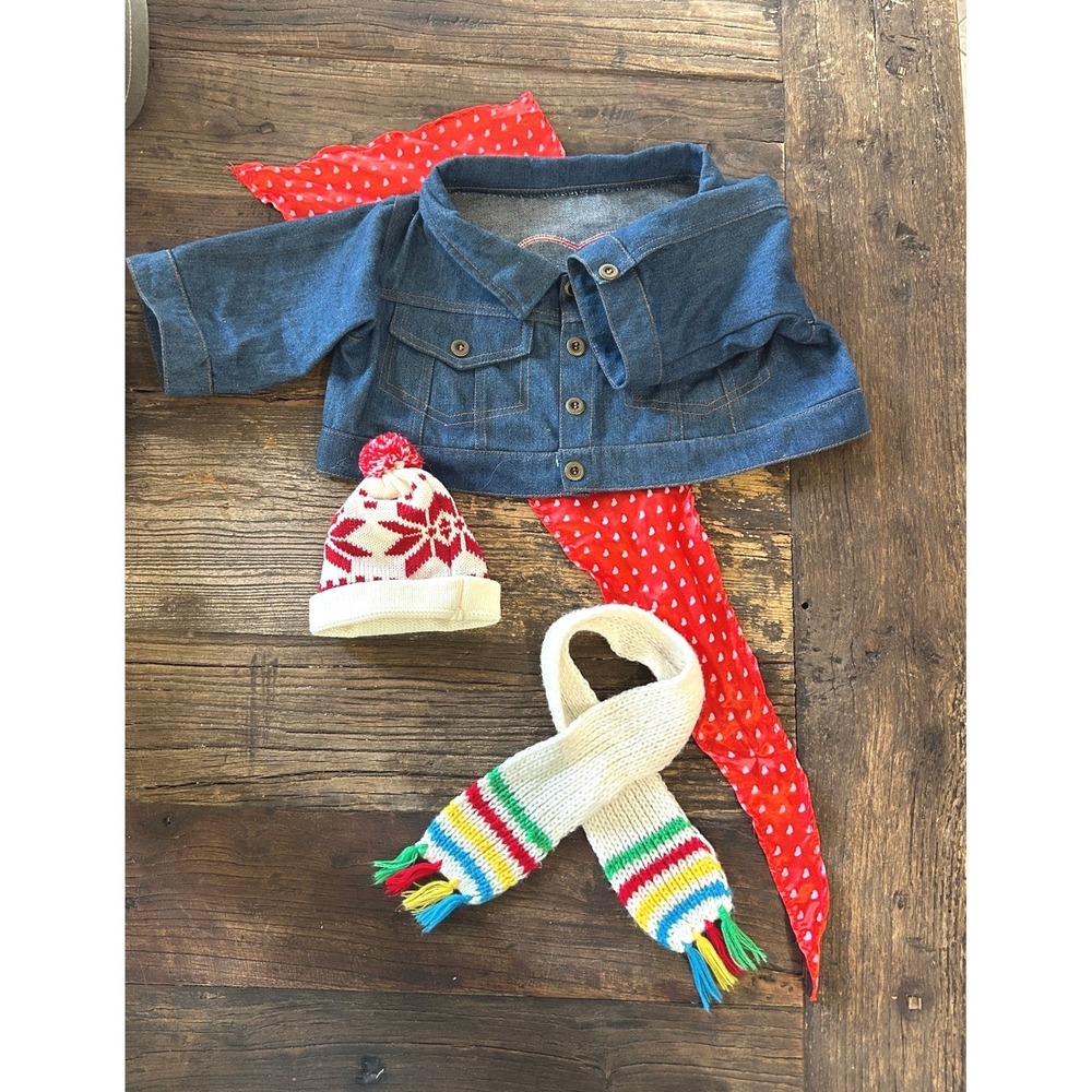 Vintage Porch Goose Outfit Set Jean Jacket Heart Scarf Toque Cottagecore Decor